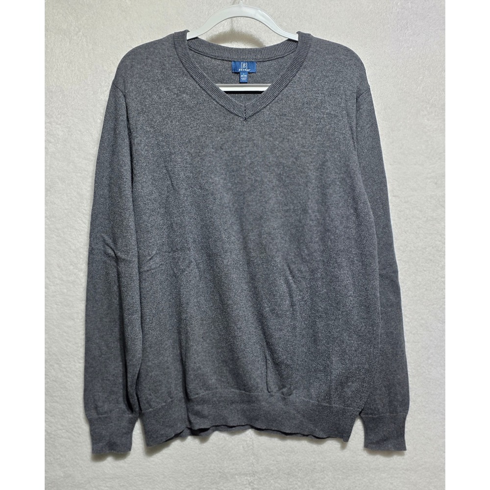 George Mens V Neck Long Sleeve Sweater Charcoal Gray Size L Cashmere Blend